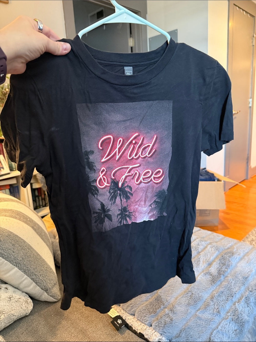 Alya Black Tee with Pink Neon "Wild & Free" Graphic